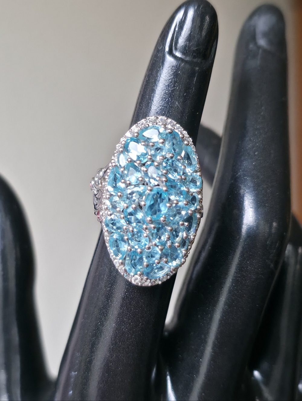 D'Joy Blue Apatite Gemstone Eternal Ring Rhodium Over Sterling Silver 925